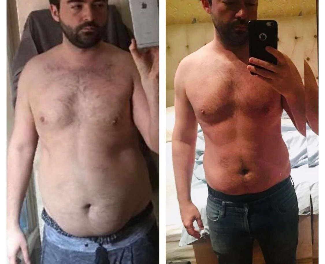 James before and after completing the Your Body Programme